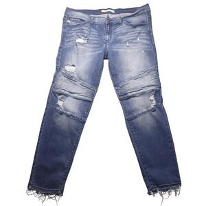 KanCan Moto Ankle Jeans Women 15 31 Distressed Raw Hem Blue‎ Denim